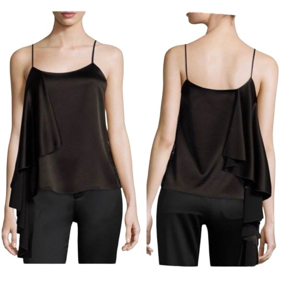 ALICE + Olivia Lelah Asymmetric Draped Satin Crepe Lace insert Camisole NEW - Picture 2 of 10